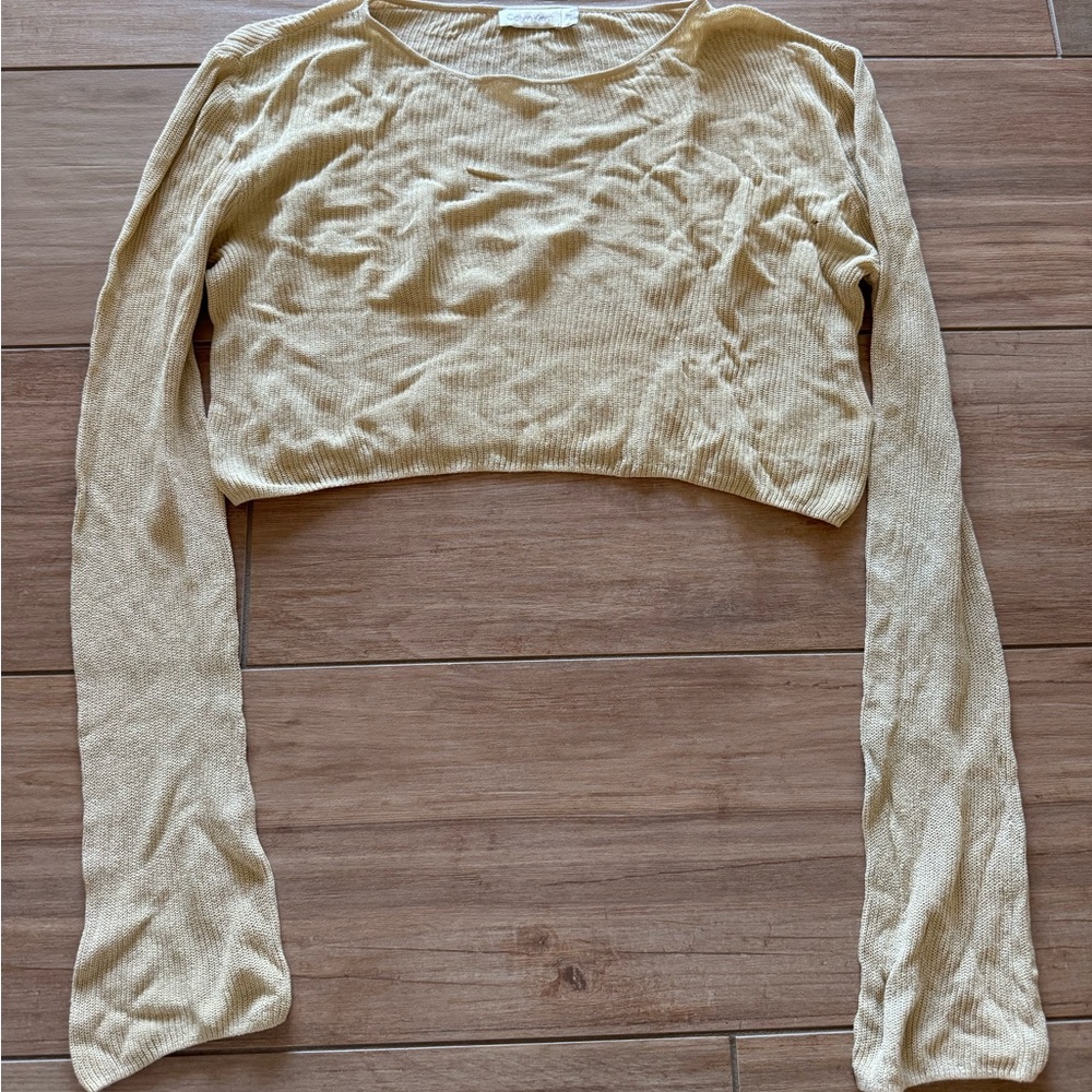 Calvin Klein x Jennie Kim Beige Long Sleeve Crop Top